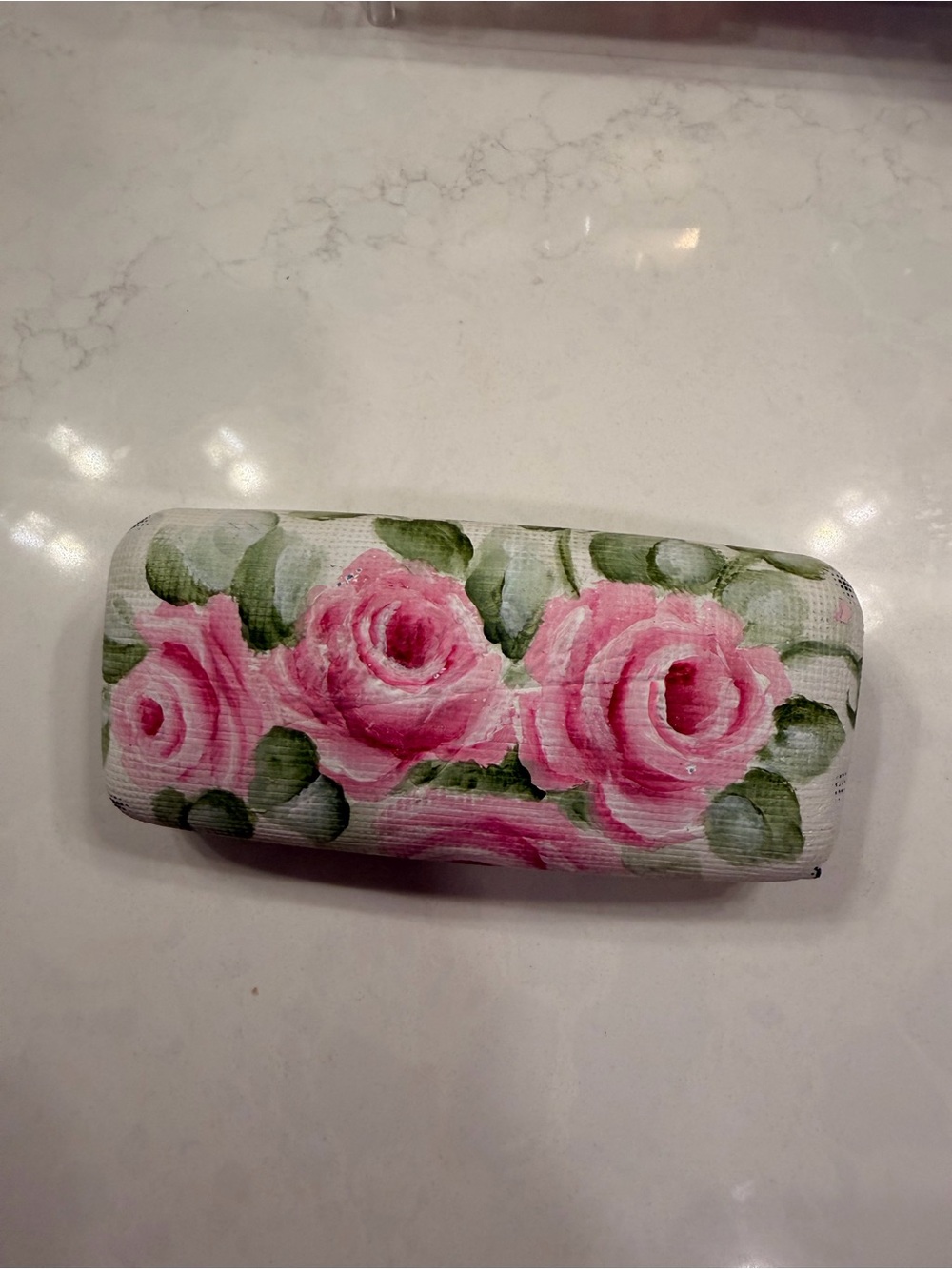 Maui Jim Pink Rose Floral Cosmetic Case with Green Leaves